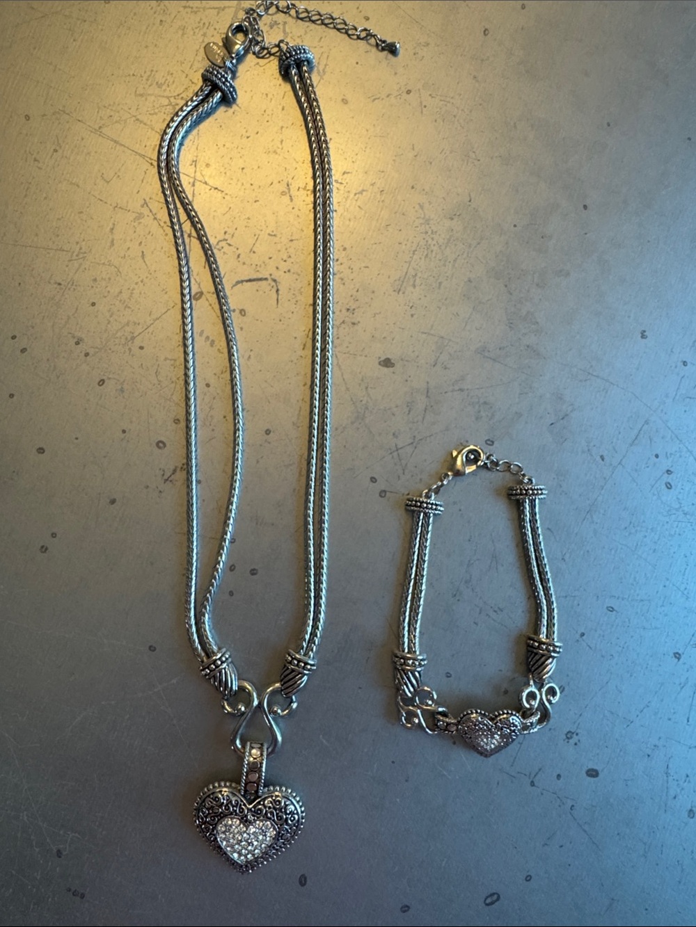 Lia Sophia - Silver Heart Pendant Necklace and Bracelet Set